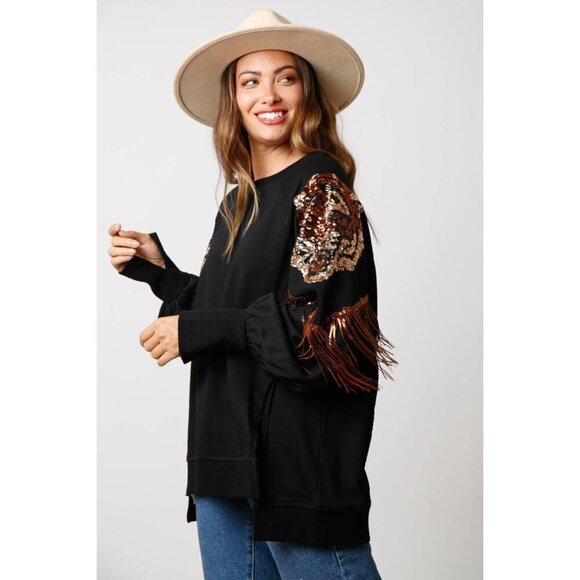 Sequin and Fringe Tiger Sweatshirt - Picture 2 of 6